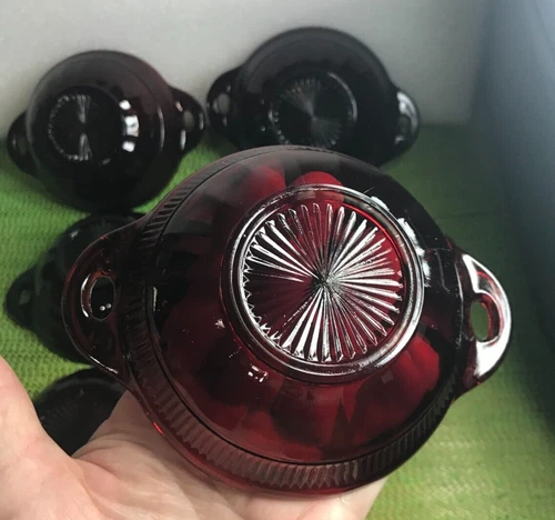Vintage MINT HOCKING ROYAL RUBY Red Coronation Glass Berry BOWLS 6 "BANDED RIB"