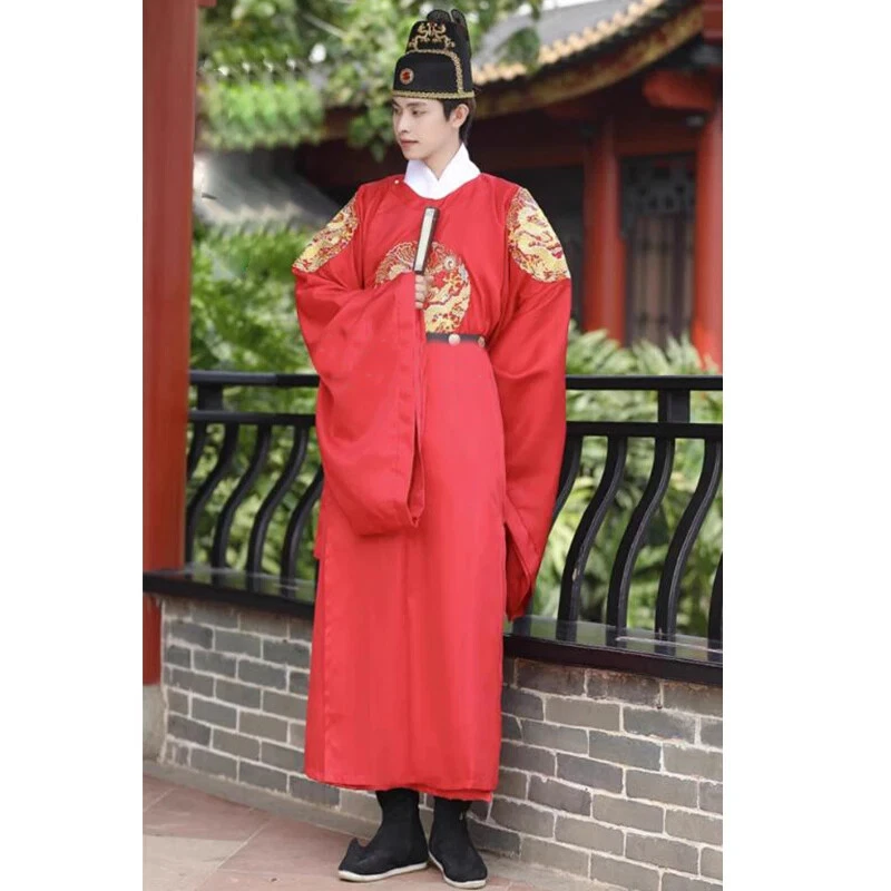 Bata de dragón chino Hanfu vintage para hombre boda dinastía Ming disfraces cuello redondo Foto 3 de 4
