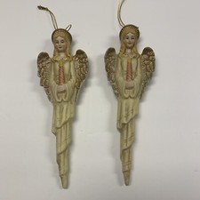 Christmas Ornaments 7" Porcelain Teardrop Angle Qty 2 Vintage VGC