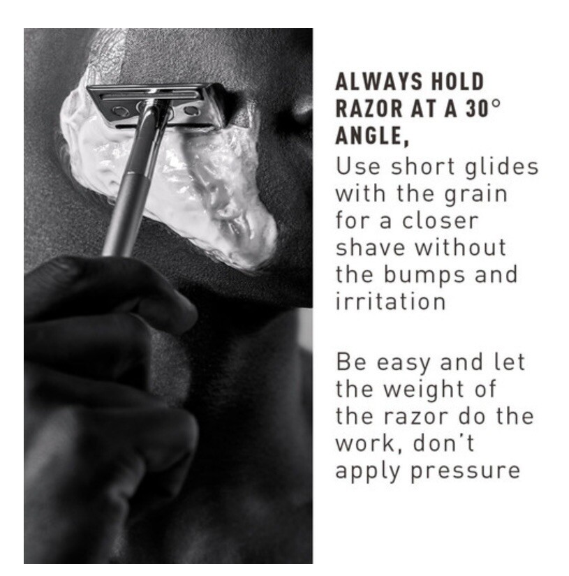 PREMIUM SAFETY BEVEL RAZOR WITH DOUBLE-EDGED RAZOR BLADES (Prevents Razor Bumps)