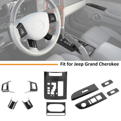 10xCarbon Center Consol Door Control Kit Cover Trim for Jeep Grand Cherokee06-10