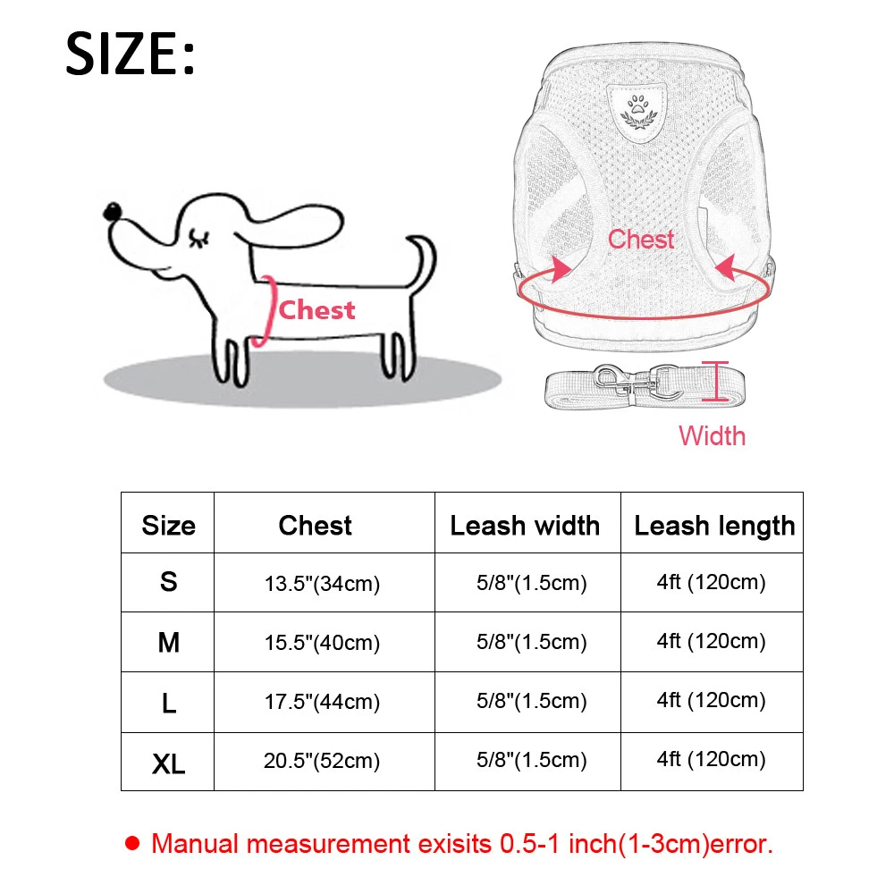 Dog Harness for Chihuahua Pug Control Mesh Walk Collar Vest Harnes and Leash Set