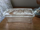Vtg Federal Ribbed Glass Rectangular Refrigerator Dish W/Vegetable Relief Lid
