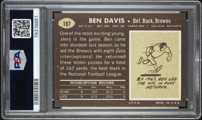 1969 Topps Ben Davis #187 Browns PSA 7 NM (Undergraded - Sharp
