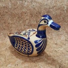 Folk Art Pottery Duck Tonala Mexico Ceramic Stoneware Bird 11" Long