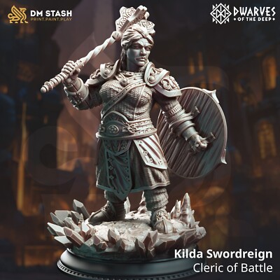 Kilda Swordreign - Cleric of Battle | 3D Printed Miniature, D&D, TTRPG