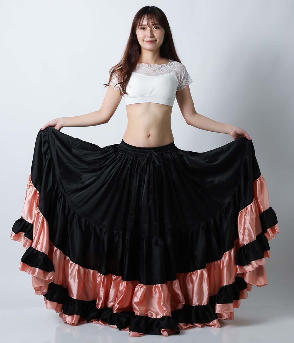 Deep Pink Satin 6 - 12 - 25 Yard Tiered Gypsy Skirt Belly Dance - Foto 6