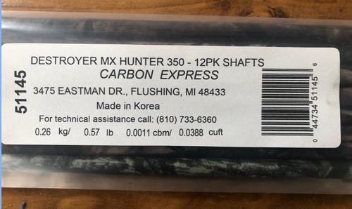 Carbon Express ARROWS D-Stroyer Mx Hunter Shafts W/inserts 350 1 doz MPN 51145 - Picture 3 of 7