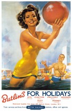 TX586 Vintage Butlins For Holidays Travel Poster British Railways A2/A3/A4