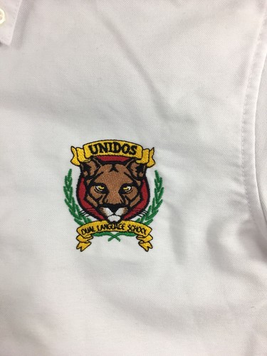 Lands End Boys Shirt Size 12 White Short Sleeve Polo Unidos Dual Language School - Picture 3 of 12