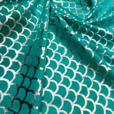 Aqua Scales Metallic Print Fabric Stretch 60'' wide Swimsuit Spandex By the Yard