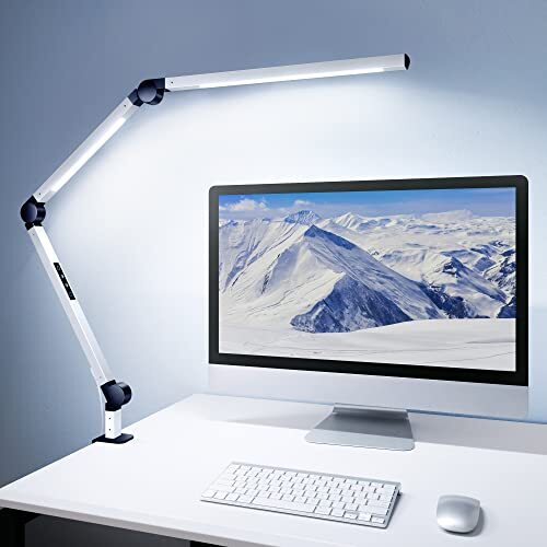 MediAcous LED Desk Lamp with Clamp, Dual Light Desk Lamp with Swing Arm, White