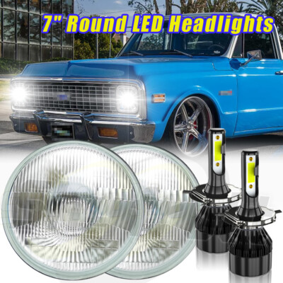 Pair 7'' Round LED Headlights Hi/Lo Beam Bulb for Chevy Truck Camaro C10