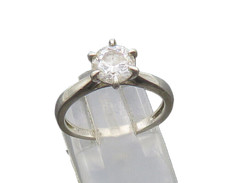 925 Sterling Silver Vintage Cubic Zirconia Solitaire Ring Sz 6.5 RG20998