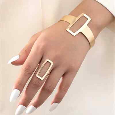 Set 2 Stück Armband Ring Statement Hohl Quadrat Geometrisch Metallic Manschette Modern