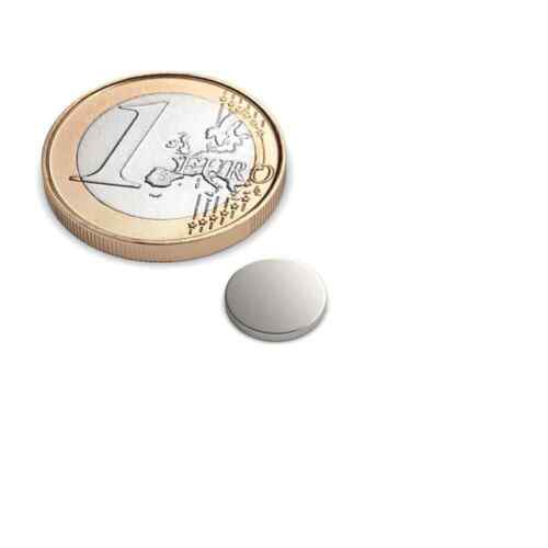 10er Set Scheibenmagnet Durchmesser 9x1 mm Neodym vernickelt  - Supermagnet N45 - Afbeelding 1 van 3
