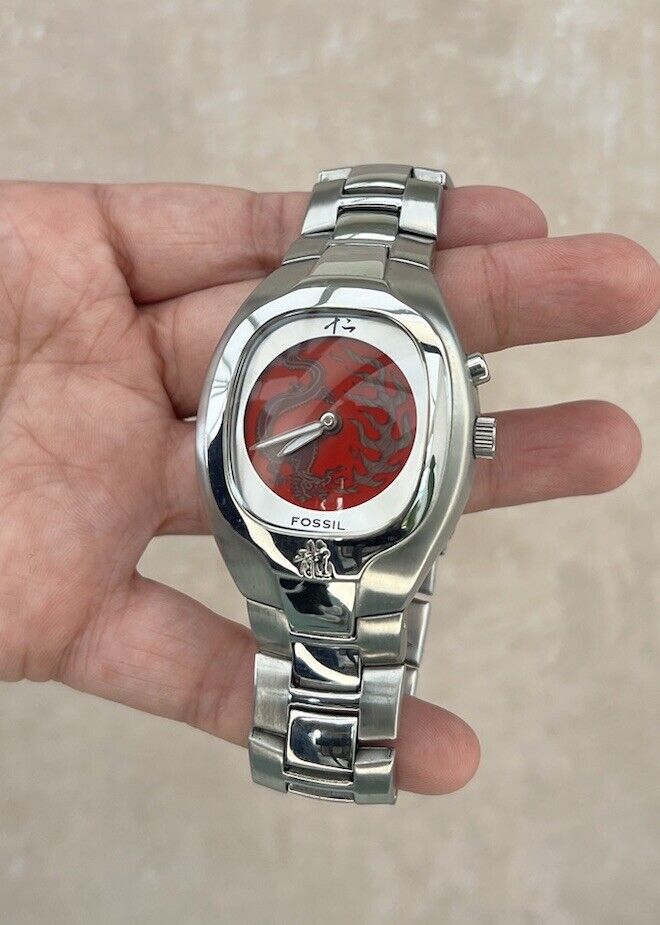 SUPER RARE y2k Red Dragon FOSSIL Big Tic Watch, JR-8161, Box SUPER RARE y2k Red Dragon FOSSIL Big Tic Watch, JR-8161, Box
