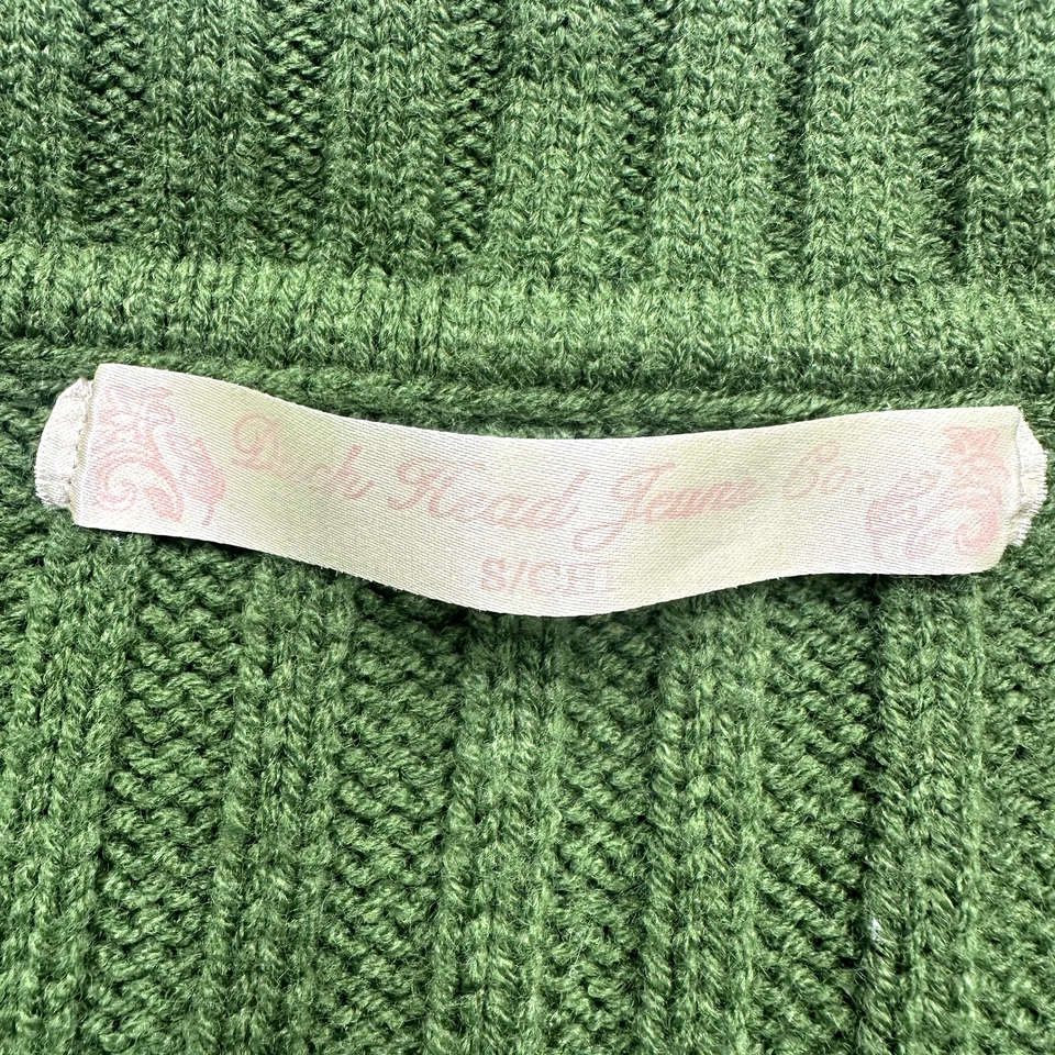 Suéter Pullover Cabeza de Pato Mujer Pequeño Verde Tejido con Cable Cuello en V Bolsillo Canguro Foto 4 de 4