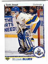 1990-91 UPPER DECK #175 CURTIS JOSEPH (RC) Rookie St. Louis Blues Hockey Card. rookie card picture