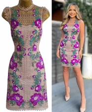 KAREN MILLEN ✩ STUNNING EMBROIDERED FLORAL LACE COCKTAIL MINI DRESS ✩ UK 10