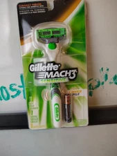 New Gillette Mach3 Sensitive Power Razor / Shaver Handle 1 Refill Cartridge 
