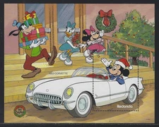 1989 Redonda Disney Souvenir Sheet - Mickey and Gang - 1953 Chevy Corvette - MNH