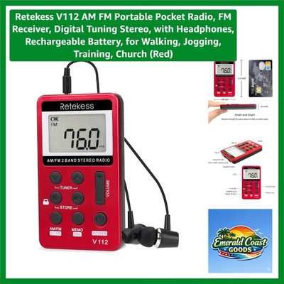Stylish V112 AM/FM Portable Radio with Automatic Shut-Off & Rechargeable Battery