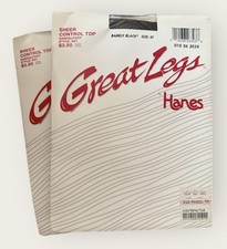2 VTG Hanes Great Legs Pantyhose Size EF Barely Black NEW Style 691 Control Top