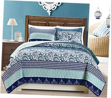 3-Piece Fine Printed Oversize 100" X 95" Quilt Set Reversible Bedspread