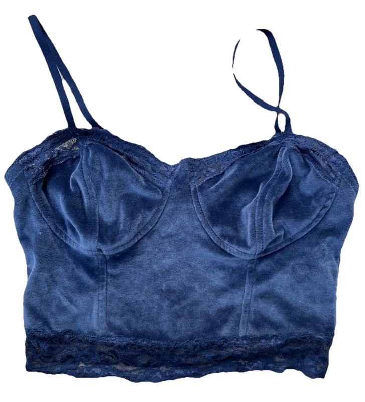 Abercrombie Fitch S Blue Velvet Stretch Boho Fitted Bodice Lingerie Crop Top