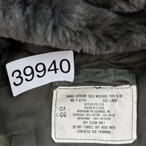 N 3B Jacket Adult Large Green Army Extreme Cold Parka Snorkel Outdoor Hood Mens* - Picture 5 of 10