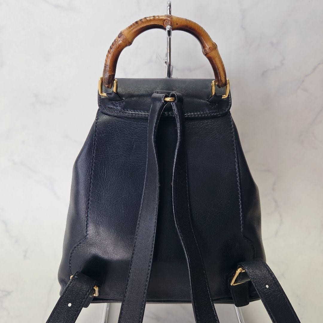 Authentic GUCCI Bamboo Mini Backpack Dark Navy Le… - image 3