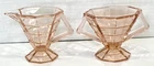 Vintage Pink Depression Glass Creamer and Sugar Bowl Angular Art Deco READ