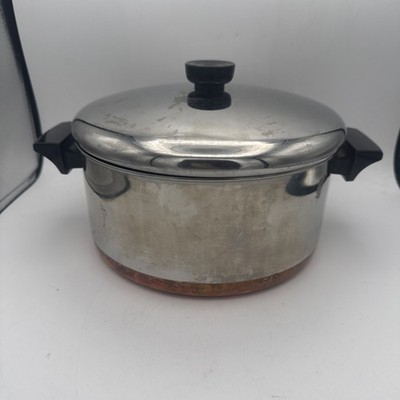 Vtg 1801 Revere Ware Copper Clad Bottom 4.5 Qt Stock Pot Dutch Oven w/ Lid