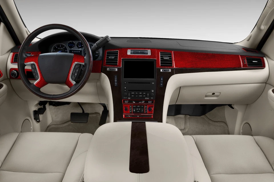 Kits completos de embellecedor de tablero de instrumentos de fibra de carbono roja de 23 piezas para Cadillac Escalade 2007-2014 Foto 3 de 4