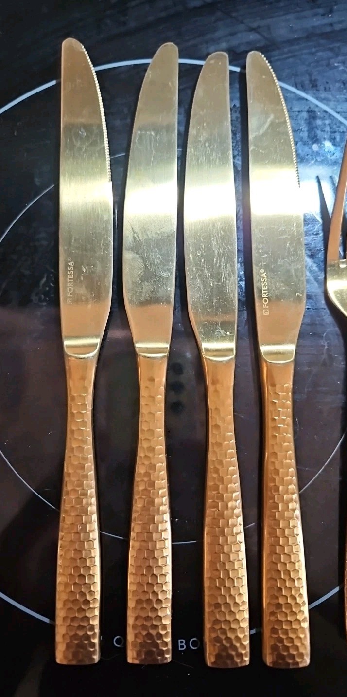 Rare Vintage 1 Set Of 4 Fortessa Lucca Gold Faceted Dinner Forks 8 Available 