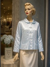 Vintage 1950s Nanette Quilted Satin Bed Jacket Robe Pale Blue Loungewear Union