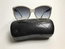 Authentic Chanel 5225Q 1303/3C Sunglass Gray frame w/Blk Quilted Leather Temples