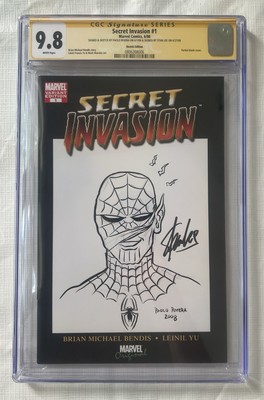 Secret Invasion #1 Partial Blank Paolo Rivera Sketch CGC 9.8 Signed by Stan Lee