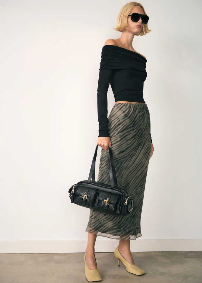 NUEVO Mango Mujer Estampado Organza Falda VERDE TALLA M/100% AUTÉNTICO Foto 2 de 4