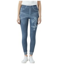 Women's Jean-Like Stretch Leggings Jeggings Soft Lightweight One Size XS-L Blue