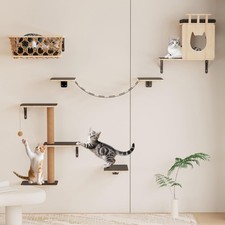 5-in-1 Cat Wall Shelves Set with Hammock, Wall-Mounted Cat Furniture Includes...