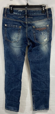 Size 40 (US 8-10)- Dsquared2 Women's Blue Distressed Straight Jeans Milan Italy