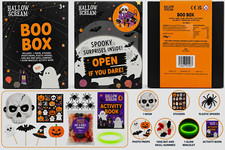 Hallow Scream Boo Box Halloween Activity Pack 3+ Stickers Glow Bracelet 100g