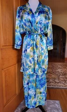 Womens evening Glam! Charmuse Robe & Gown set, blue & green watercolor, size M L