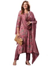 Women's Rayon Blend Printed Straight Kurta with Pant Dupatta