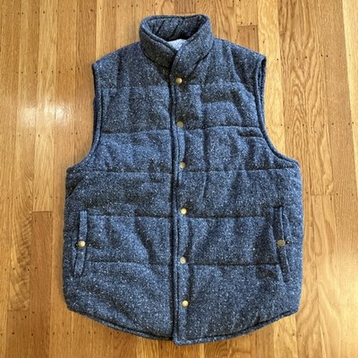 Abel & Brown Tweed Puffer Vest Mens L Gray Snap Button Fishing Travel Classic