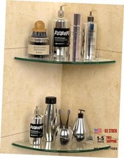 Glass Corner Shower Shelf 2 Pack, No-Drill Adhesive or Screw Mount, 9.5" Clear