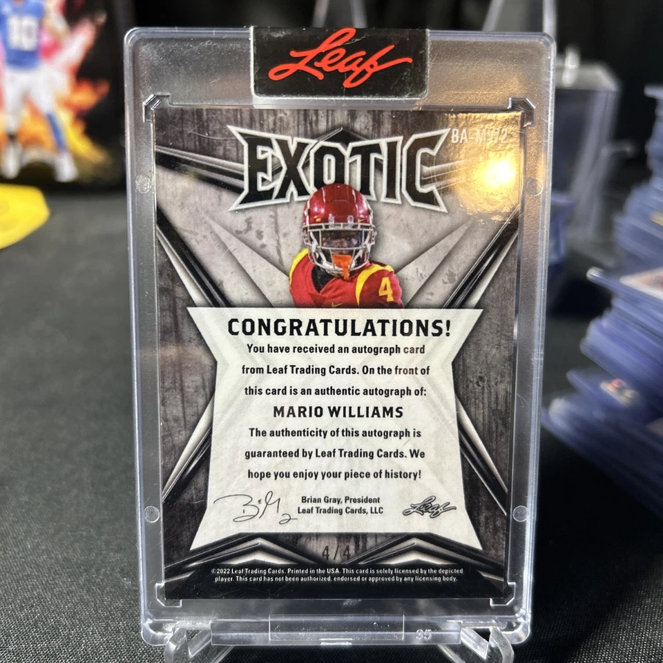 2022 Leaf Exotic Mario Williams RC #BA-MW2 Auto #'d 4/4 one of one jersey match - Image 3 of 4