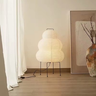 Japanese Akari Style Table Lamp Rice Paper Lantern White Desk Light